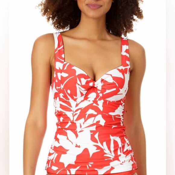 NWT Anne Cole Women's Printed Twist Underwire Top Swimsuit Orange Size 20W - Picture 1 of 9